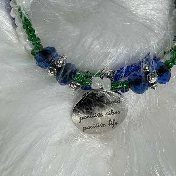 Handmade beaded wrap bracelet, memory wire bracelet, charm bracelet, positive - Picture 1 of 4